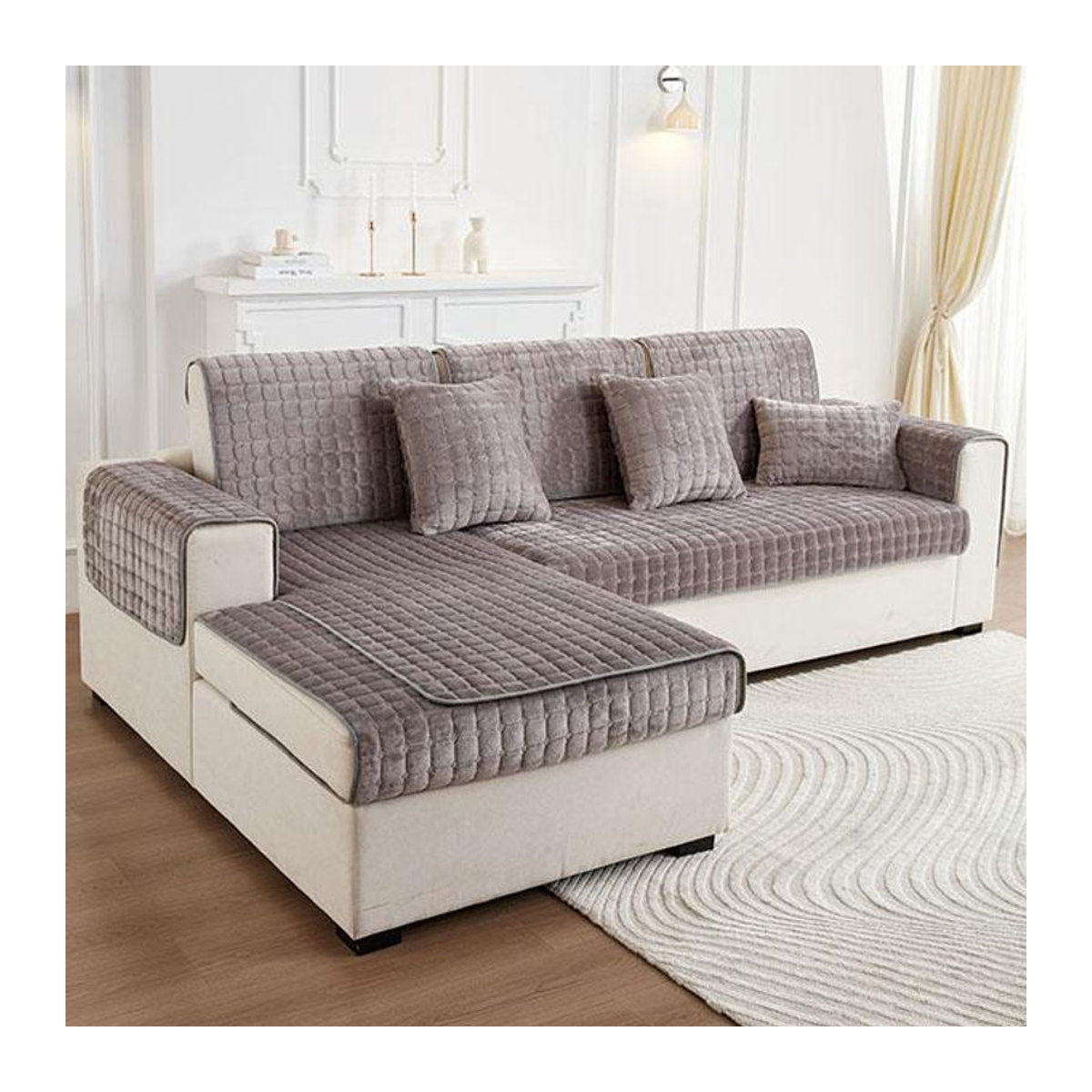FebEr Sofabezug aus weichem Plüsch in Hellgrau, rutschfeste Couchauflage für dein Wohnzimmer, B/H: 90 x 210 cm - Bild 3