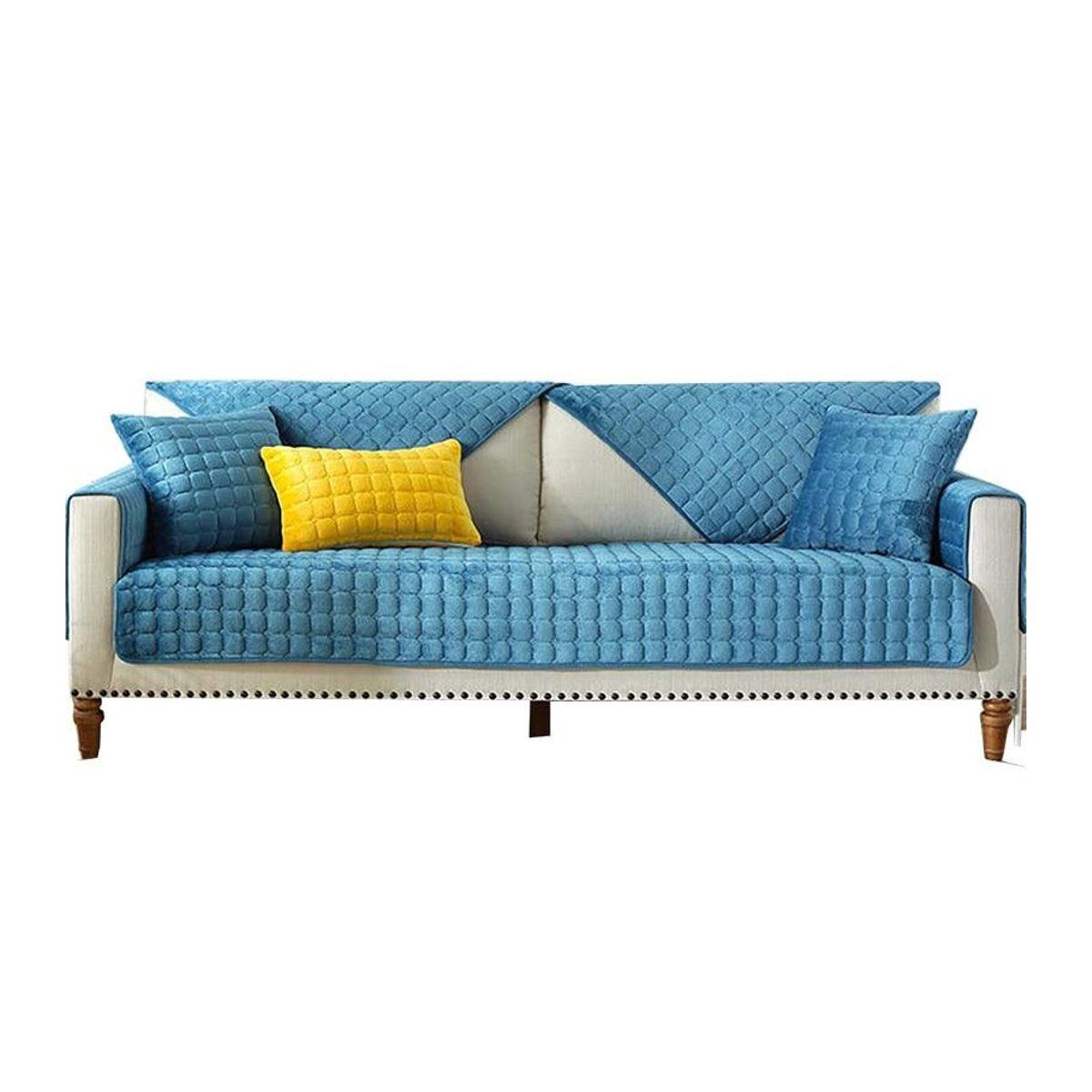 FebEr Sofabezug aus weichem Plüsch, rutschfester Schonbezug für dein Sofa in Grau, B/B: 70 x 150 cm - Bild 3