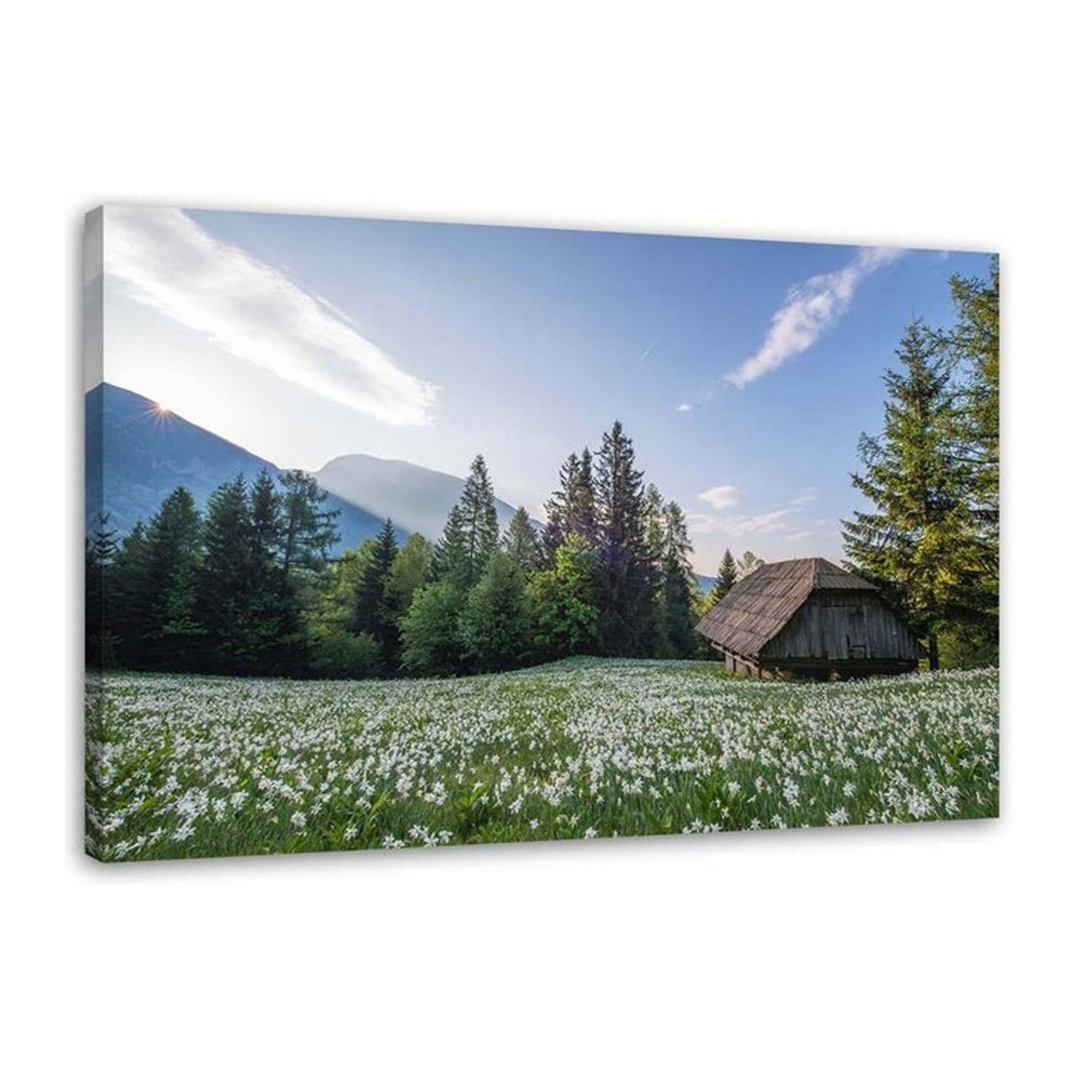 Feeby Leinwand Landschaft Holzhaus im Wald Dekoration Blau Mehrfarbig B: 60 cm, H: 40 cm - Bild 1