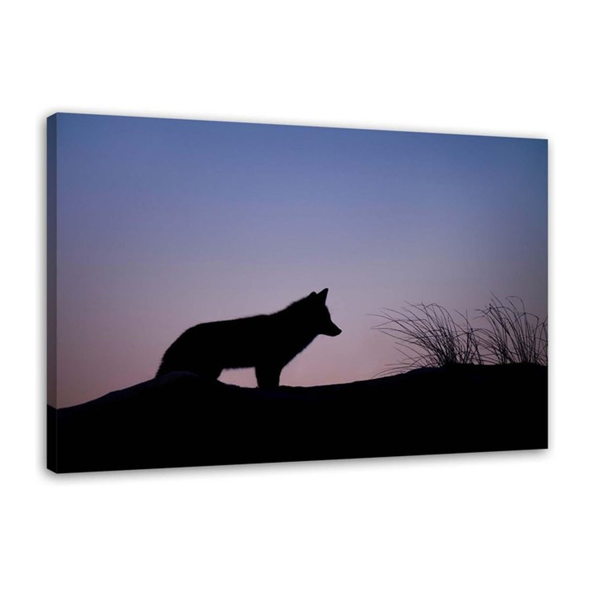 Feeby Leinwand Wolf mit lila Sonnenuntergang, Tierprint Landschaft Dekoration, Breite: 60 cm, Höhe: 40 cm - Bild 1