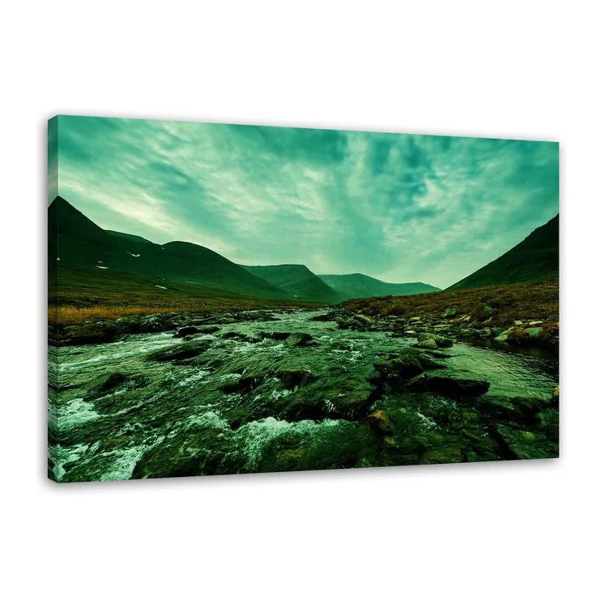 Feeby Leinwandbild Berglandschaft in Grün, Querformat, B: 60 cm, H: 40 cm - Bild 1