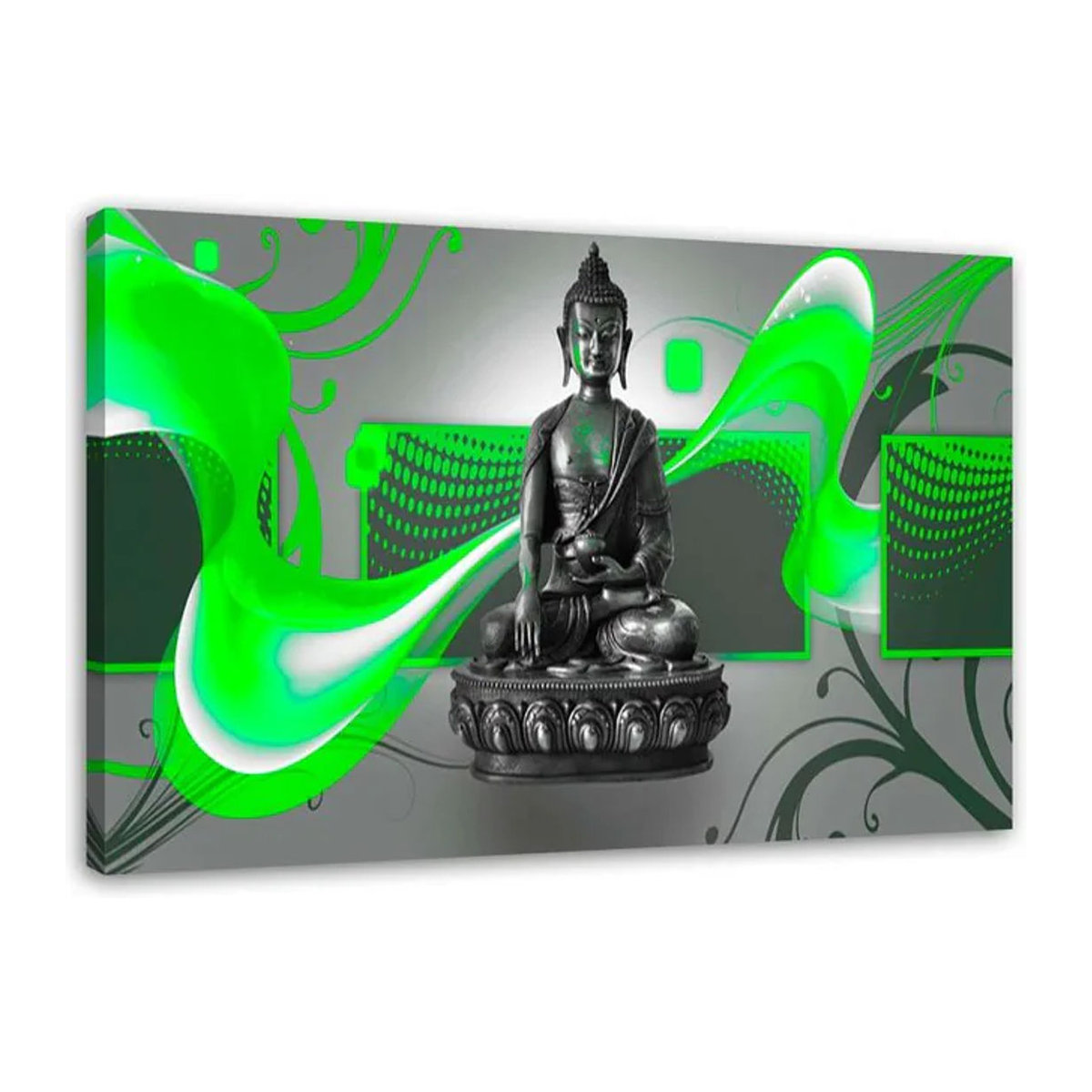 Feeby Leinwandbild Buddha Abstrakt Grün Querformat B: 60 cm, H: 40 cm - Bild 1