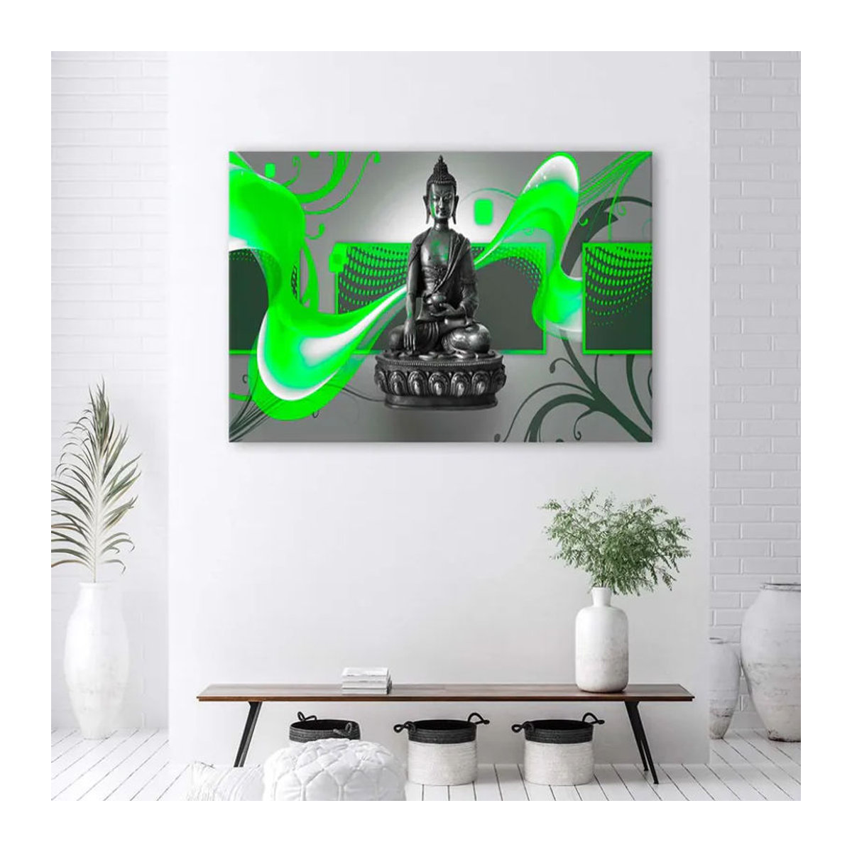 Feeby Leinwandbild Buddha Abstrakt Grün Querformat B: 60 cm, H: 40 cm - Bild 2