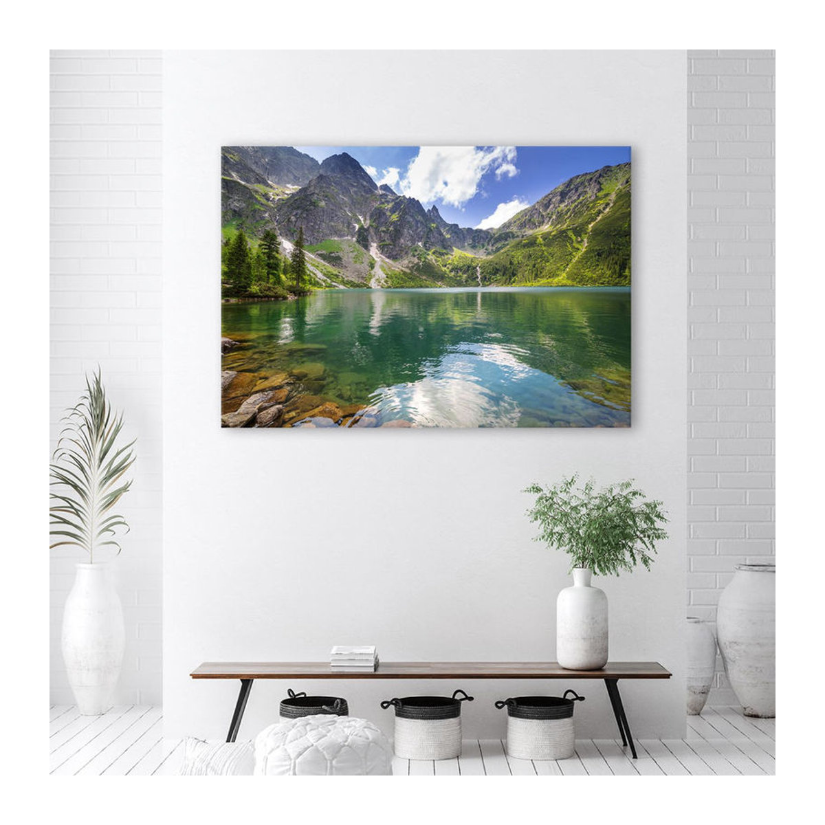 Feeby Leinwandbild Landschaft mit Bergsee und Bäumen, mehrfarbig, B: 60 cm, H: 40 cm - Bild 2