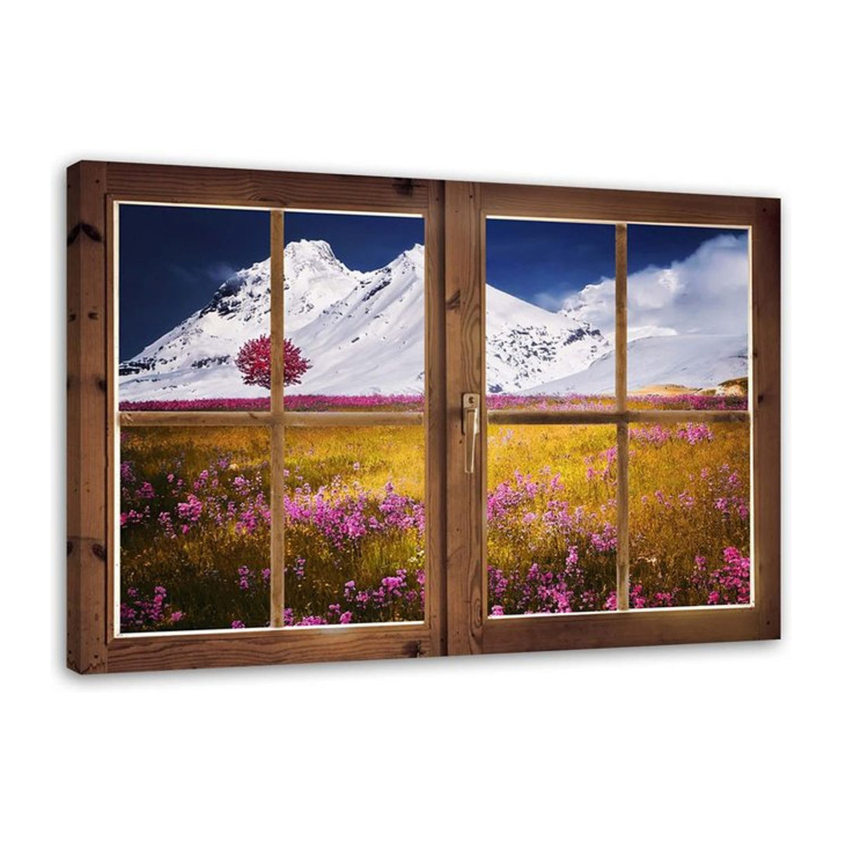 Feeby Leinwandbild Landschaft mit schneebedeckten Bergen und Blumen, mehrfarbig, B: 60 cm, H: 40 cm - Bild 1