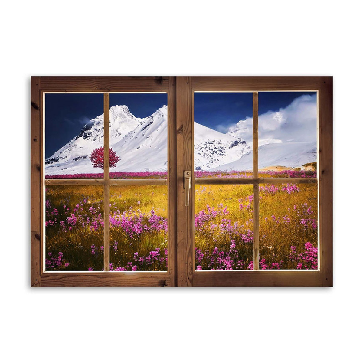 Feeby Leinwandbild Landschaft mit schneebedeckten Bergen und Blumen, mehrfarbig, B: 60 cm, H: 40 cm - Bild 2