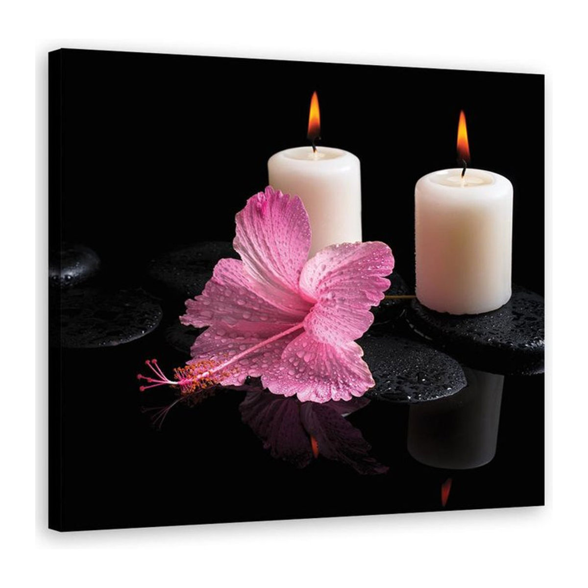 Feeby Leinwandbild mit floralem Motiv Kerze und rosa Blumen in Rosa und Lila, B/H: 30 x 30 cm - Bild 1