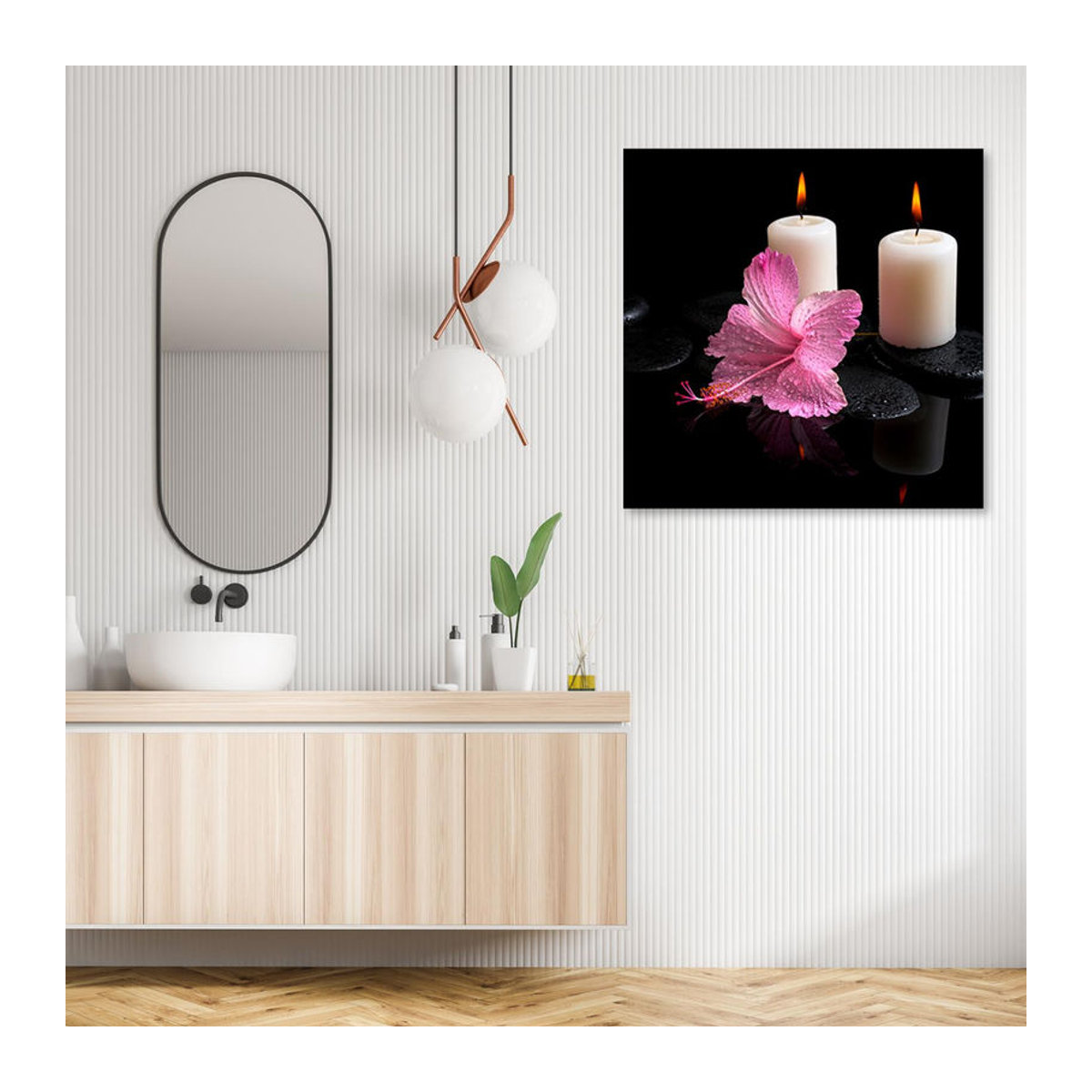 Feeby Leinwandbild mit floralem Motiv Kerze und rosa Blumen in Rosa und Lila, B/H: 30 x 30 cm - Bild 2
