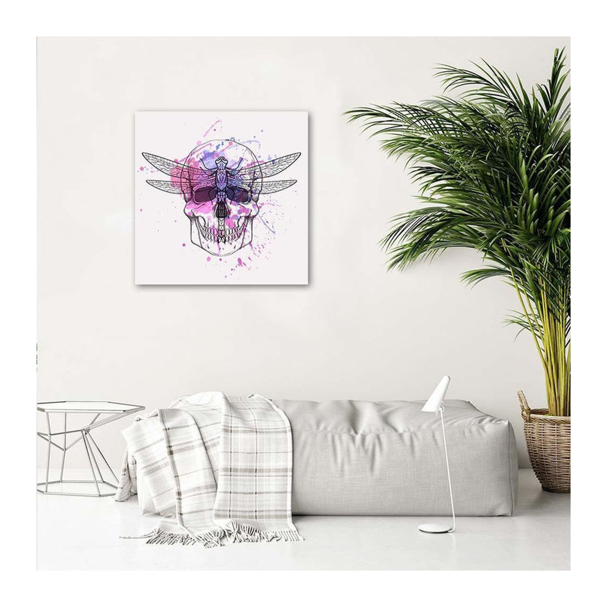 Feeby Leinwandbild Schädel und Libelle mehrfarbig quadratisch 30 x 30 cm - Bild 2