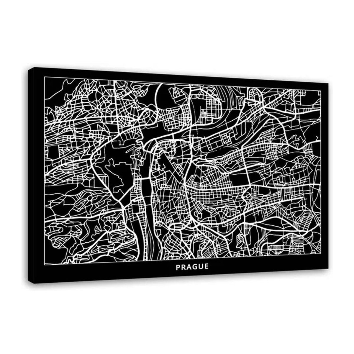 Feeby Leinwandbild Stadtplan Prag in Schwarz und Weiß, B: 60 cm, H: 40 cm - Bild 1