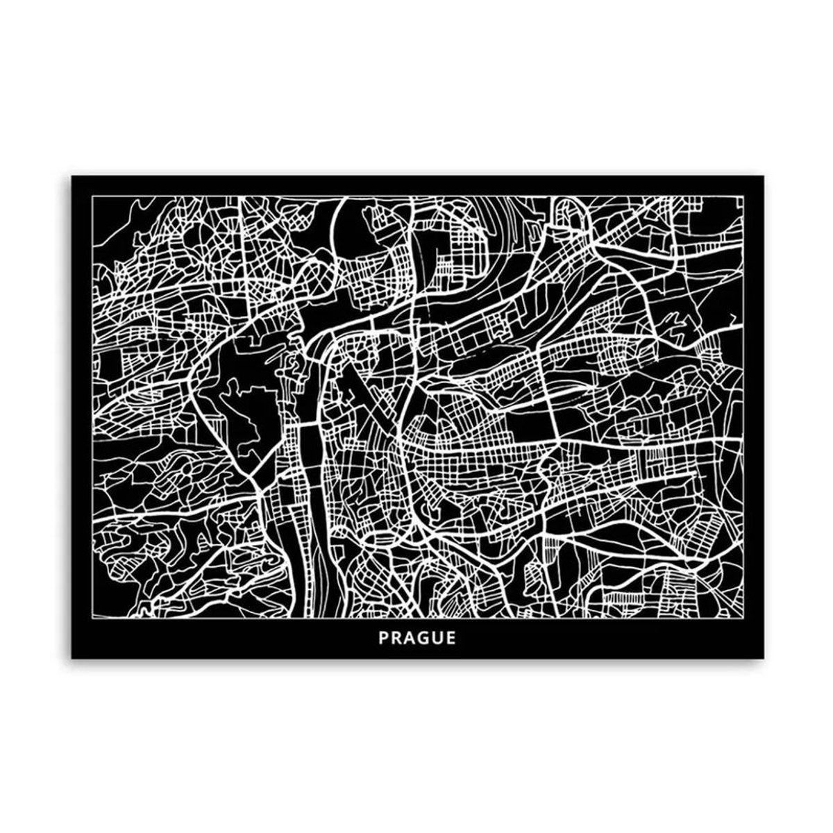 Feeby Leinwandbild Stadtplan Prag in Schwarz und Weiß, B: 60 cm, H: 40 cm - Bild 2