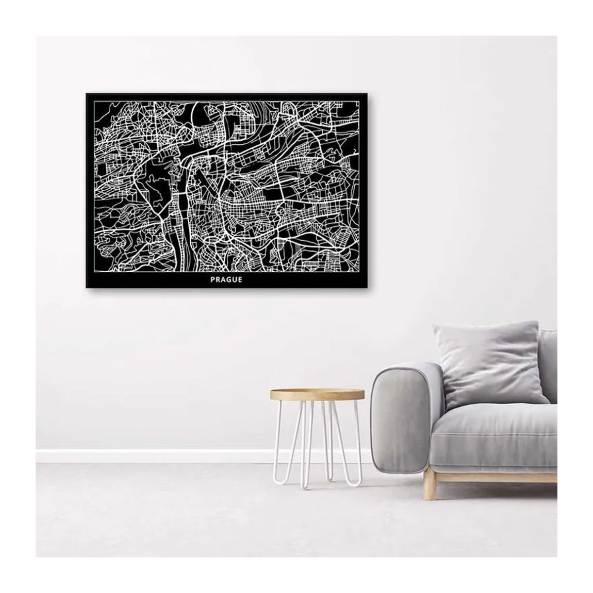 Feeby Leinwandbild Stadtplan Prag in Schwarz und Weiß, B: 60 cm, H: 40 cm - Bild 3