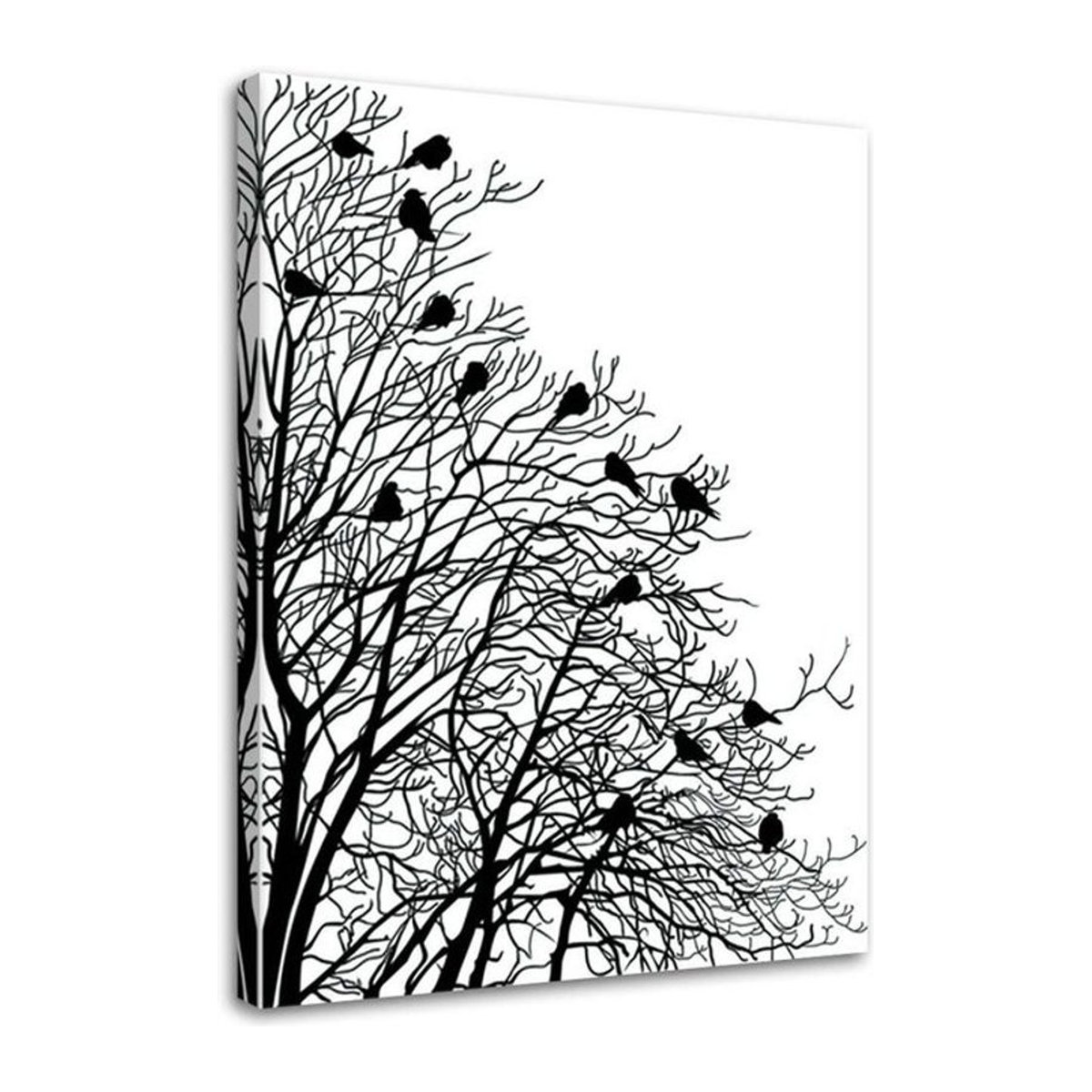 Feeby Leinwandbild Vögel auf Ast minimalistischer Tierprint in Schwarz-Weiß, Breite: 60 cm, Höhe: 40 cm - Bild 1