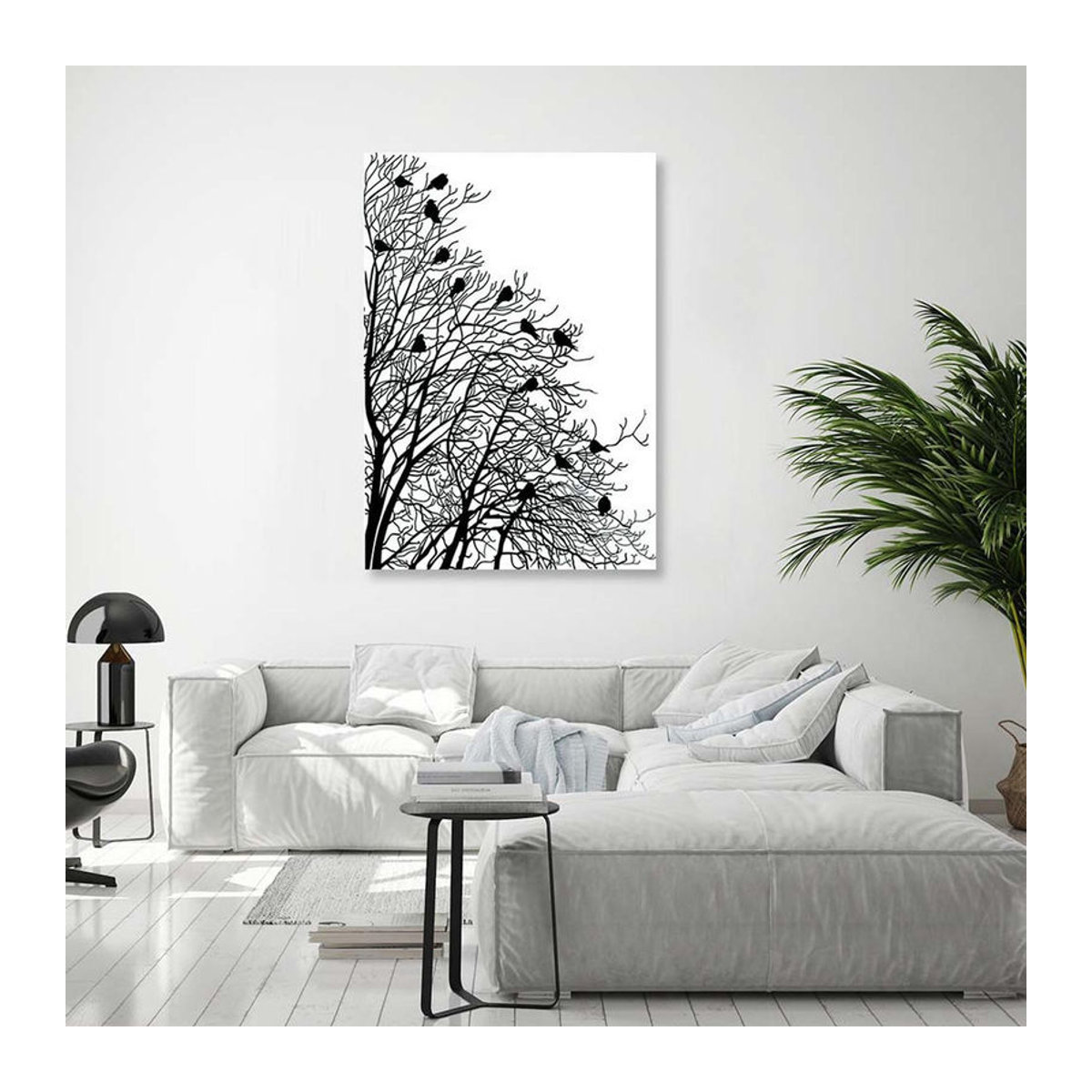 Feeby Leinwandbild Vögel auf Ast minimalistischer Tierprint in Schwarz-Weiß, Breite: 60 cm, Höhe: 40 cm - Bild 3