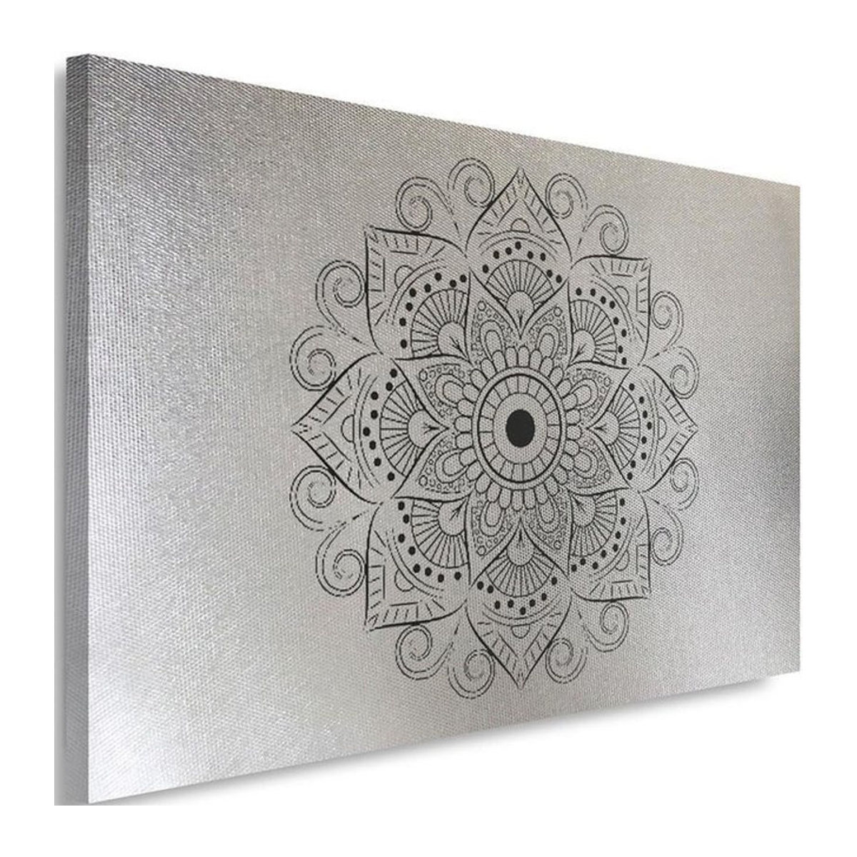 Feeby Leinwanddruck Mandala mit geometrischem Motiv in Silber und Grau, B: 60 cm, H: 40 cm - Bild 1
