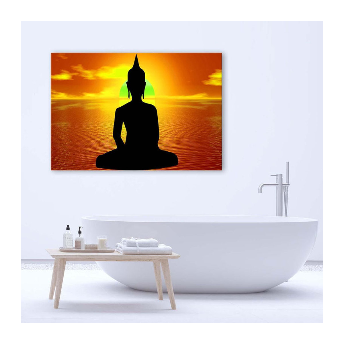 Feeby Leinwanddruck Meditierender Buddha bei Sonnenaufgang in Orange, B/H: 60 x 40 cm - Bild 2
