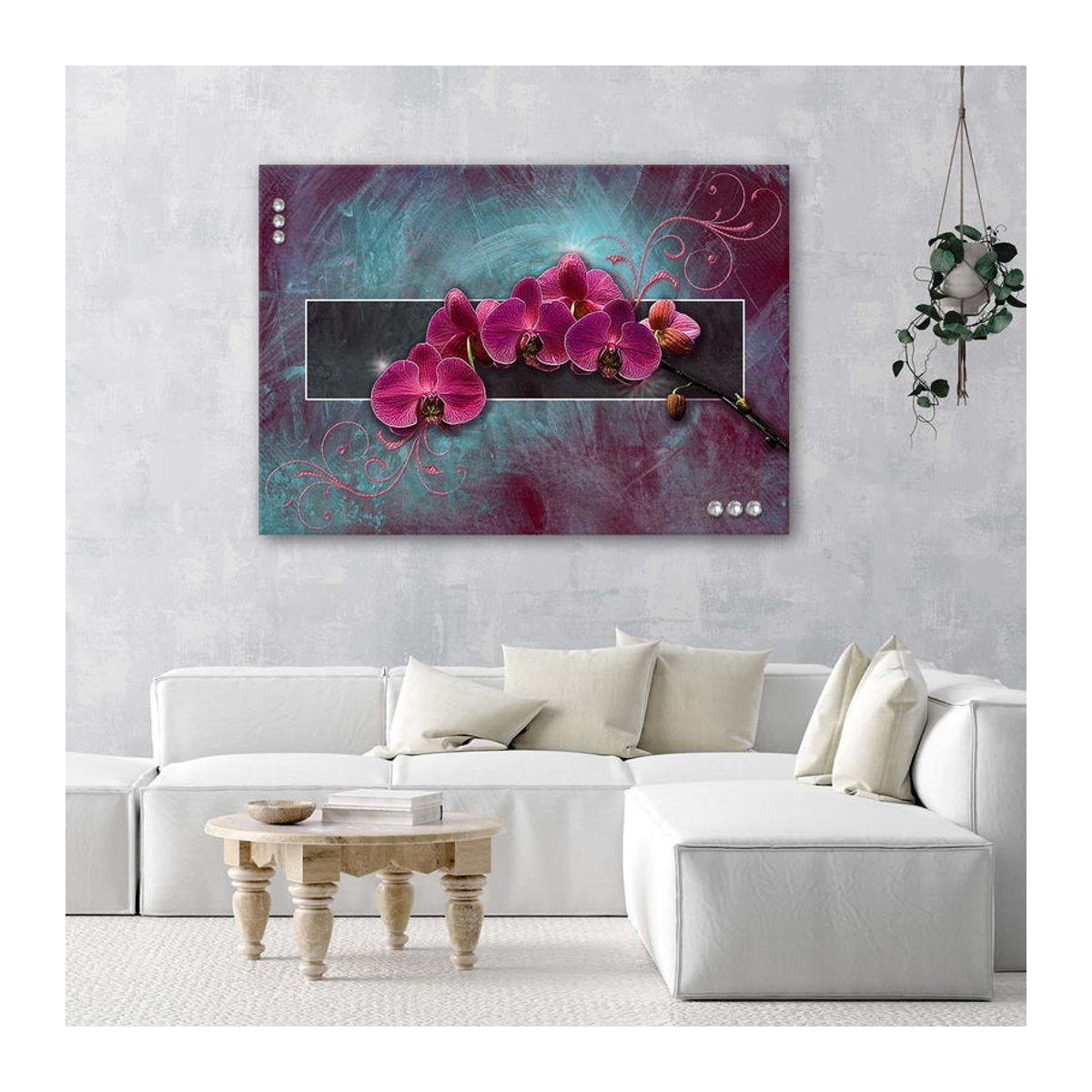 Feeby Leinwanddruck Orchideenblüte in Rosa und Mehrfarbig, Florale Wanddekoration im Querformat, B: 60 cm, H: 40 cm - Bild 2