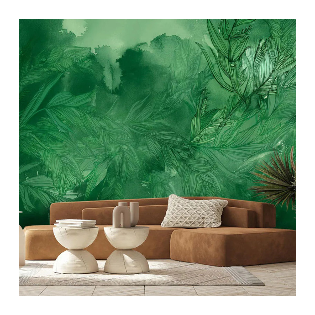 Feeby Wandbehang Natuur Botanica mit floralem Blumen- und Blättermuster in Grün, B: 100 cm, H: 70 cm - Bild 3