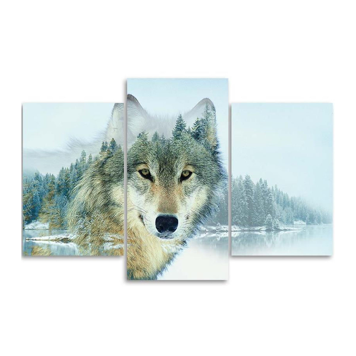 Feeby Wanddeko dreiteiliges Leinwandbild Wolf Tier Natur in Blau, B: 60 cm, H: 40 cm - Bild 1