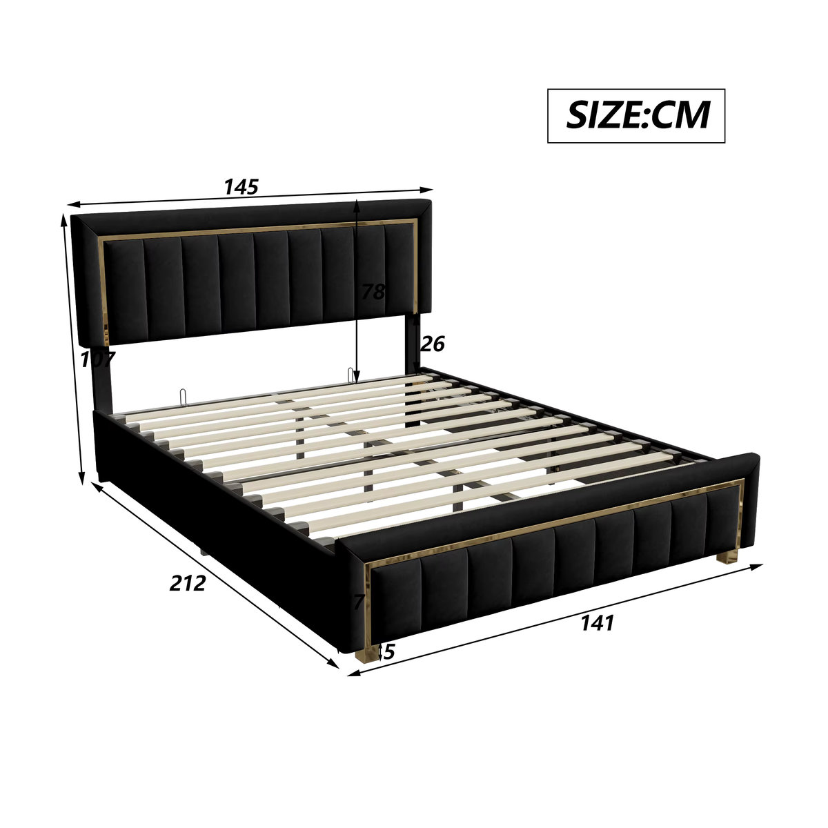 FEEOHOME Boxspringbett aus Samt mit Stauraum und Lattenrost, B/T: 140 x 200 cm, Beige oder Schwarz - Bild 2