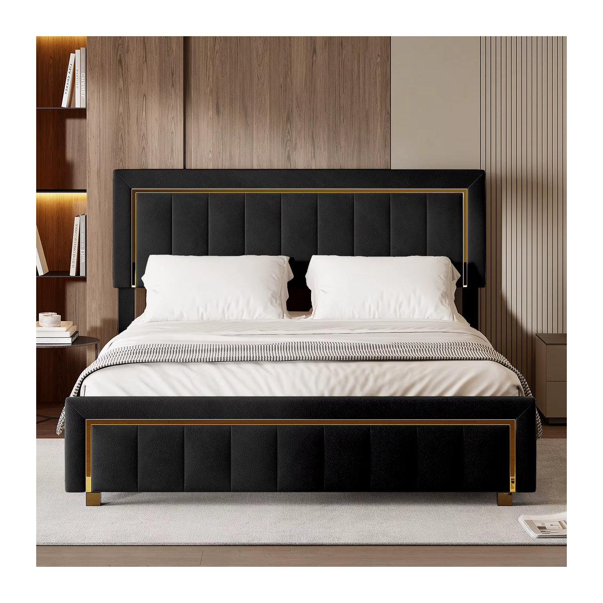 FEEOHOME Boxspringbett aus Samt mit Stauraum und Lattenrost, B/T: 140 x 200 cm, Beige oder Schwarz - Bild 6