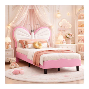 FEEOHOME Polsterbett aus Samt mit verstellbarem Kopfteil und Leselampe, Kinderbett und Jugendbett mit Lattenrost, B/T: 90 x 200 cm, erhältlich in Blau und Rosa