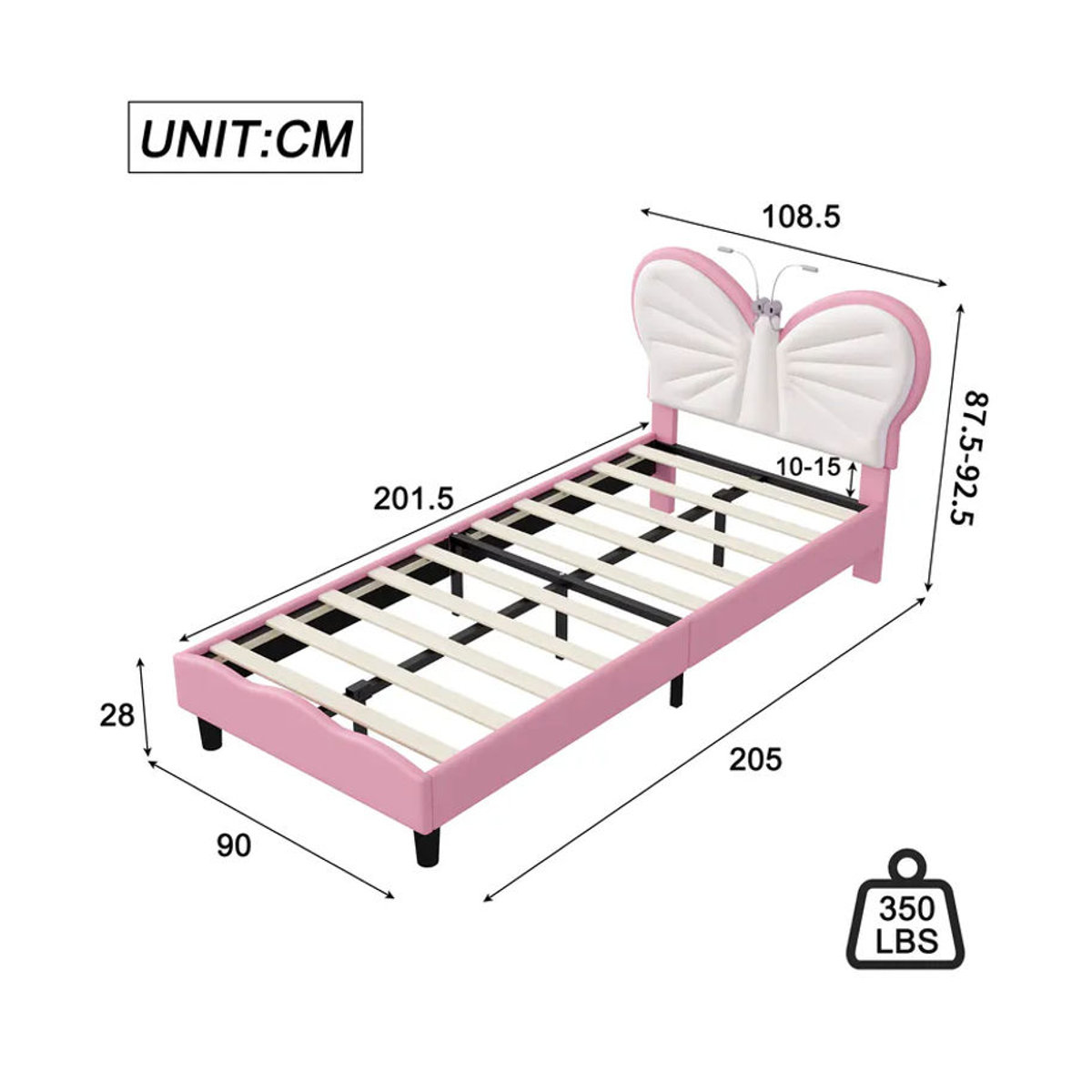 FEEOHOME Polsterbett aus Samt mit verstellbarem Kopfteil und Leselampe, Kinderbett und Jugendbett mit Lattenrost, B/T: 90 x 200 cm, erhältlich in Blau und Rosa - Bild 2
