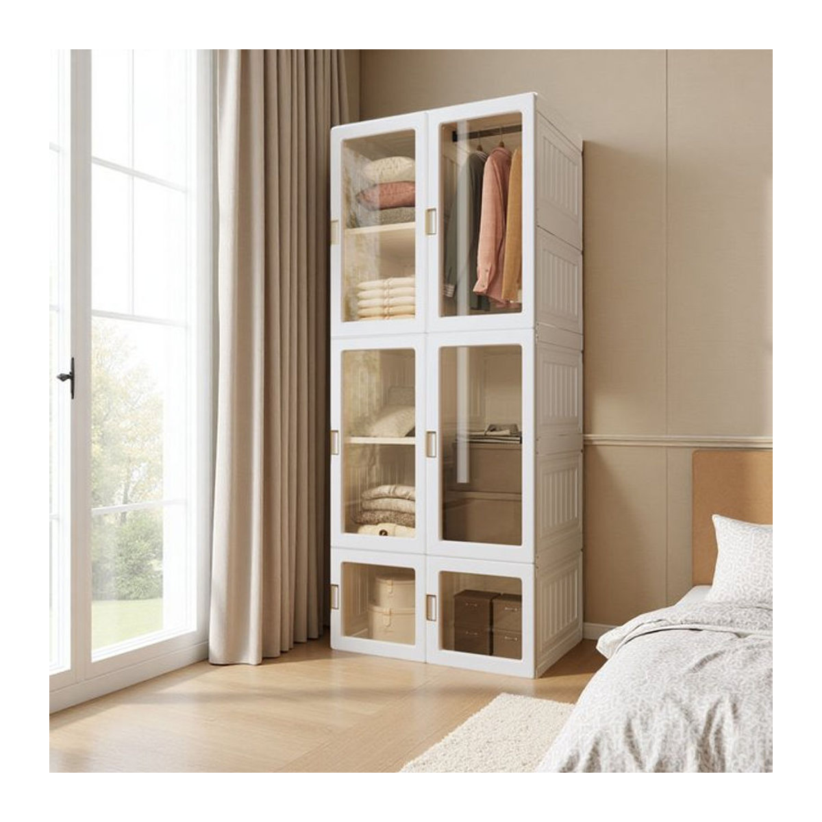FEEOHOME Tragbarer Kleiderschrank mit 6 Türen und 10 Fächern in Weiß, B/T/H: 69 x 50 x 170 cm - Bild 1