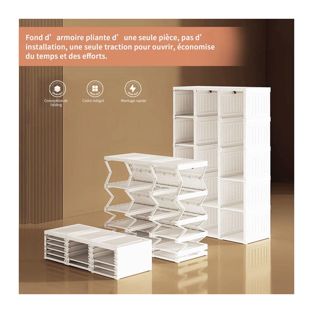 FEEOHOME Tragbarer Kleiderschrank mit 6 Türen und 10 Fächern in Weiß, B/T/H: 69 x 50 x 170 cm - Bild 6