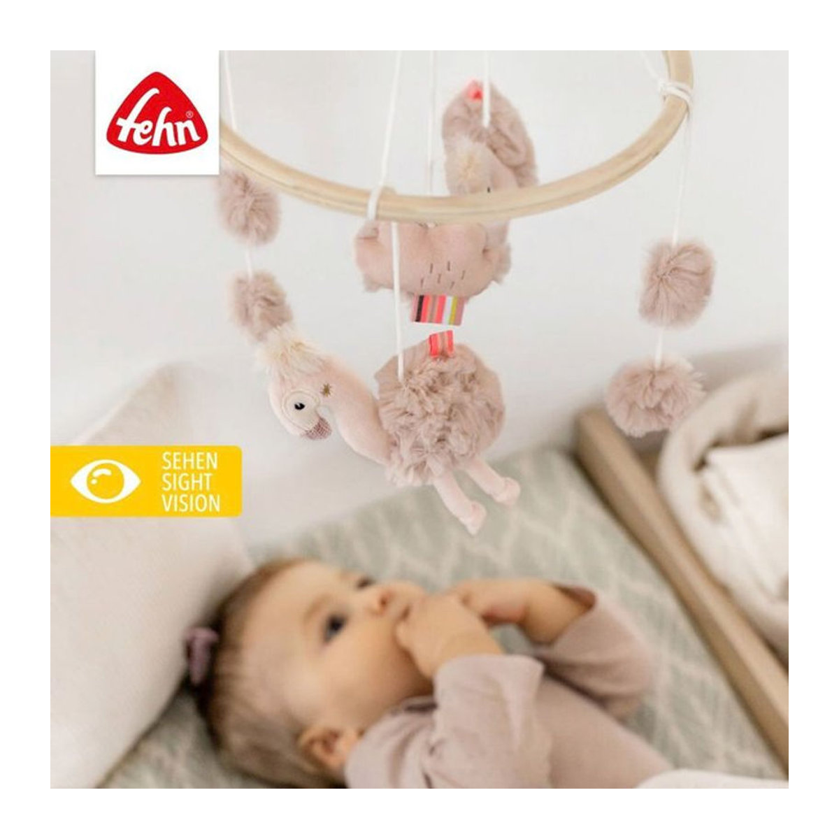 Fehn Baby Mobile Flamingo aus Holz und Textil in Rosa, 22 cm - Bild 1