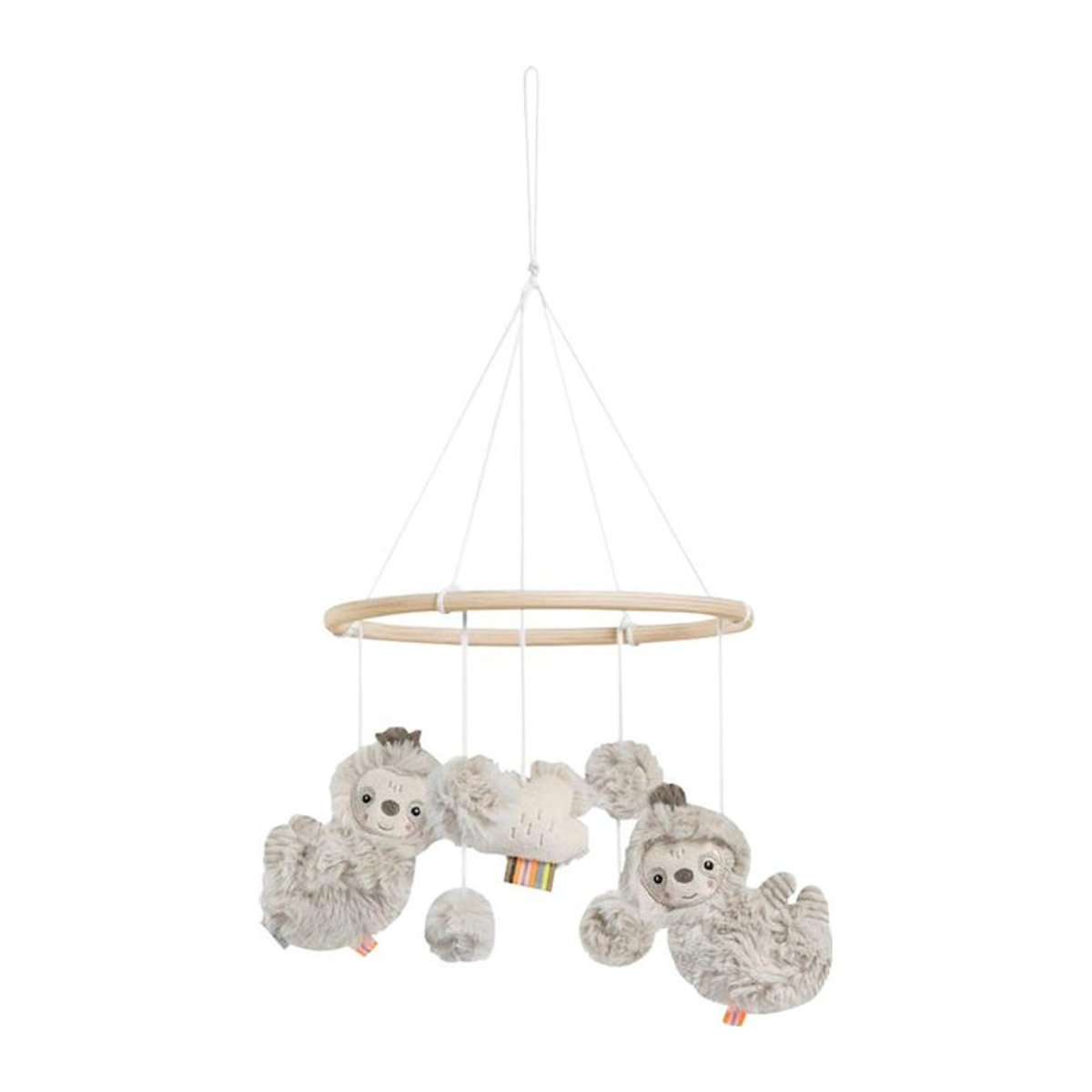 Fehn Holz-Mobile Faultier in Grau als hängendes Baby-Hängeornament aus Holz und Textil mit 22 cm Höhe - Bild 1