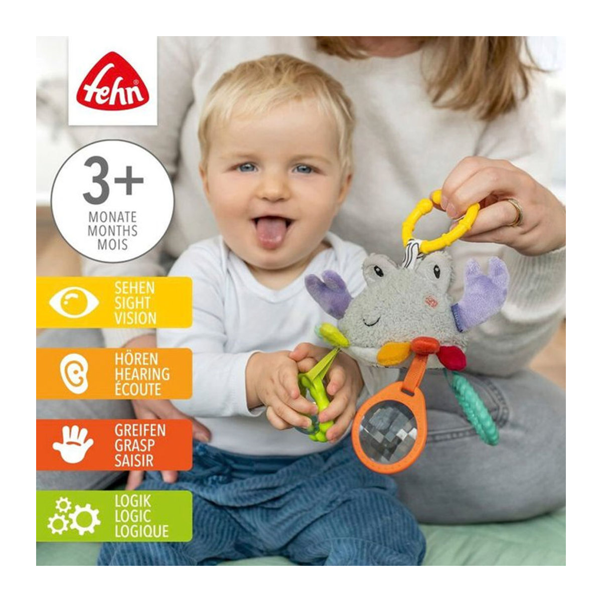 Fehn Mini-Mobile Krabbe als hängendes Spielzeug für Babys mit Rassel, Spiegel und Glöckchen, mehrfarbig, Höhe: 18 cm - Bild 1