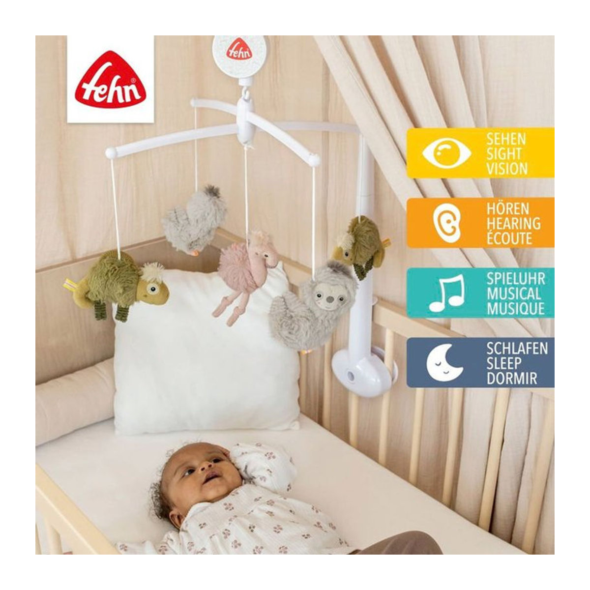 Fehn Musik-Mobile Lazy, Crazy & Pink mit Spieluhr und Tieren in Rosa und Mehrfarbig, Durchmesser: 40 cm - Bild 1