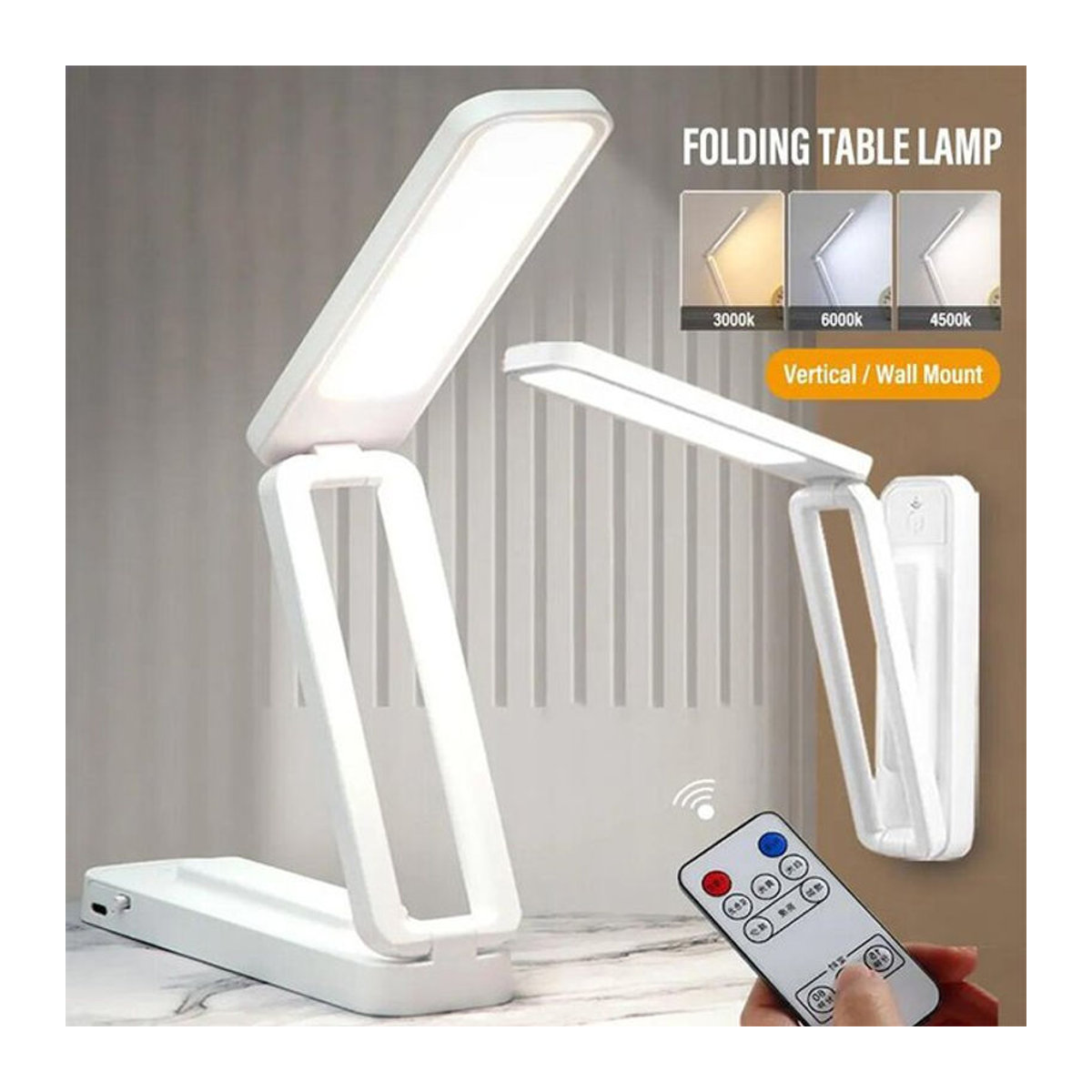 Feimefeiyou LED-Leseschreibtischlampe in Weiß, faltbar und dimmbar mit Touch-Bedienung, Fernbedienung und USB-Aufladung für Büro und Nachttisch - Bild 1