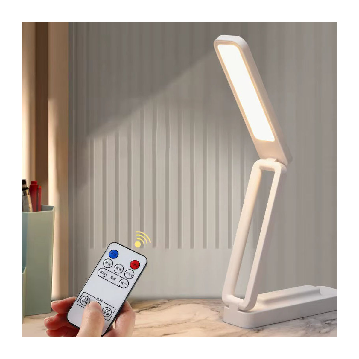 Feimefeiyou LED-Leseschreibtischlampe in Weiß, faltbar und dimmbar mit Touch-Bedienung, Fernbedienung und USB-Aufladung für Büro und Nachttisch - Bild 2