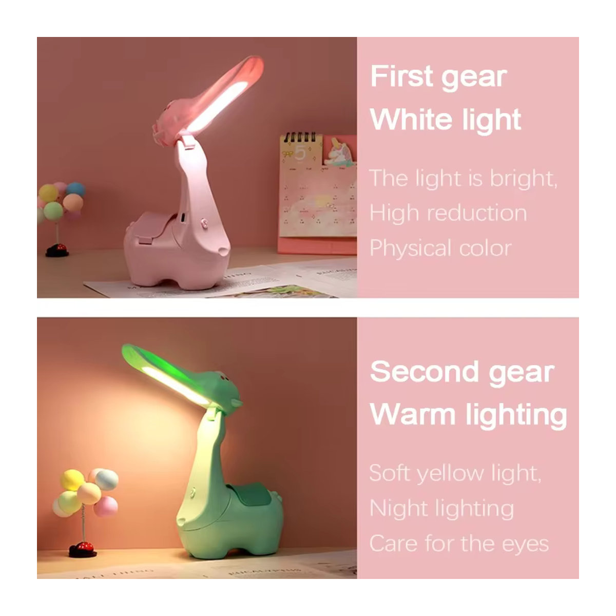Feimefeiyou LED-Schreibtischlampe Alpaka in Gelb mit Stifthalter und flexibler Verstellung - Bild 3