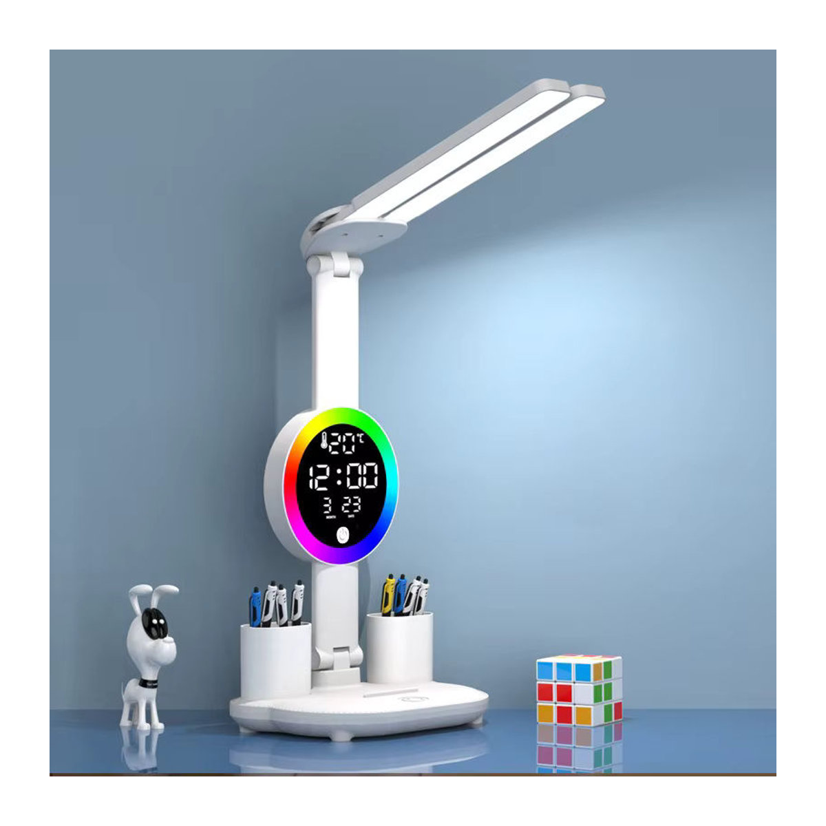 Feimefeiyou LED Tischlampe mit Fan, Uhr und Display in Weiß - Bild 2