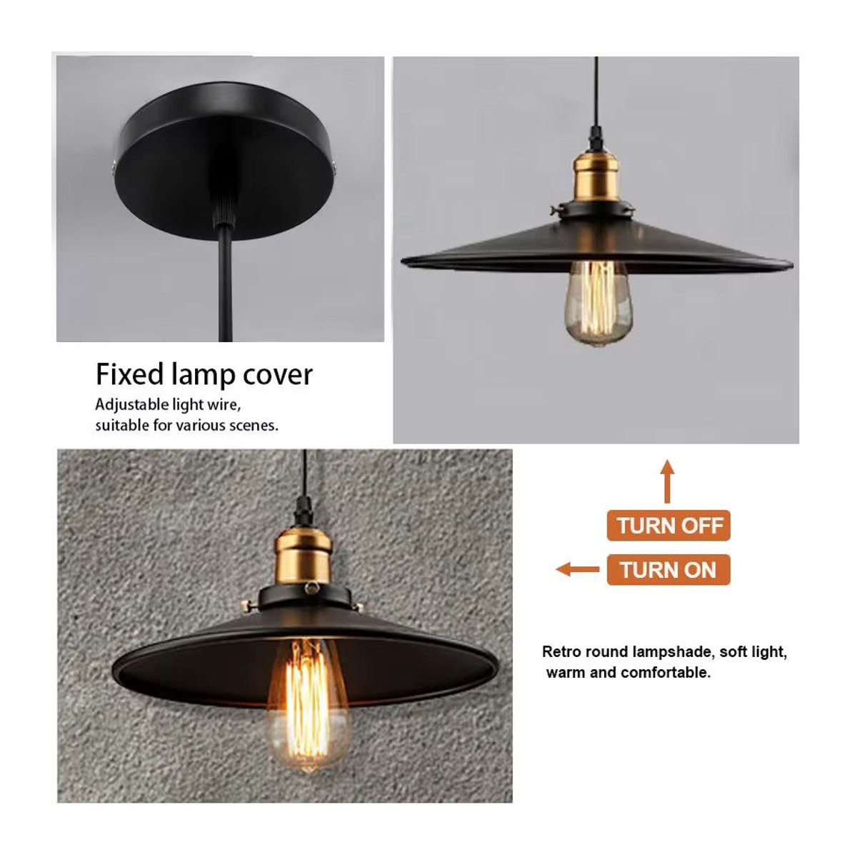 Feimefeiyou Pendelleuchte im Industrial Retro Stil aus Metall in Schwarz mit E27 Fassung - Bild 3