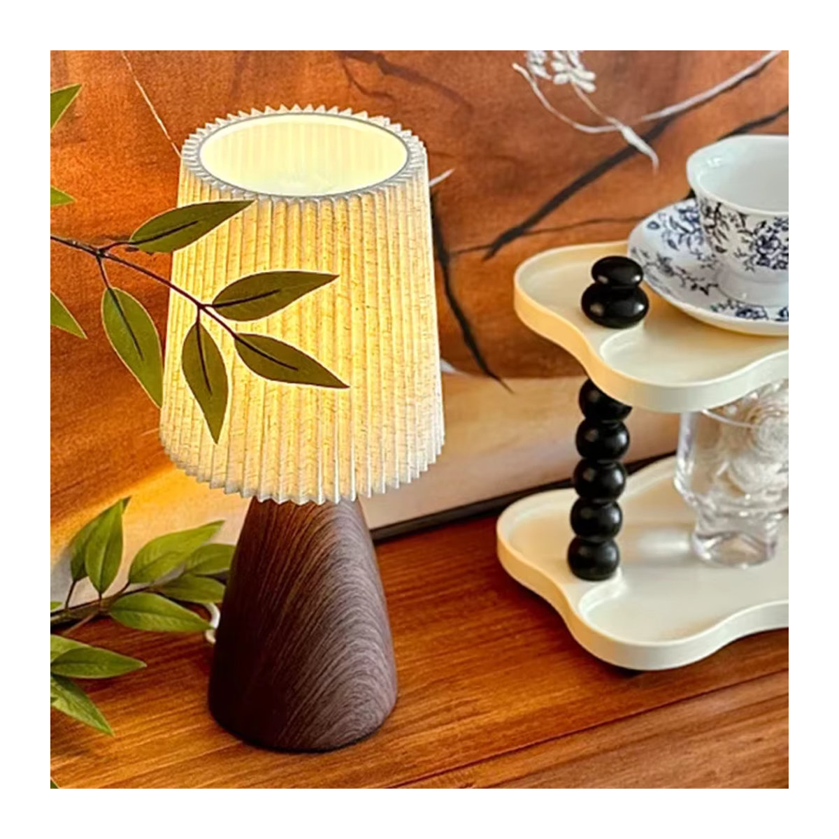 Feimefeiyou Skandinavische LED Tischlampe in Braun mit USB-Anschluss für Schlafzimmer und Arbeitszimmer - Bild 2