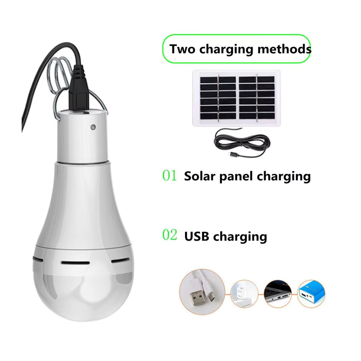 Feimefeiyou Solarleuchte LED mit Fernbedienung und USB-Ladefunktion, wasserdichte Solar-Glühbirne in Weiß für Garten und Camping - Bild 4