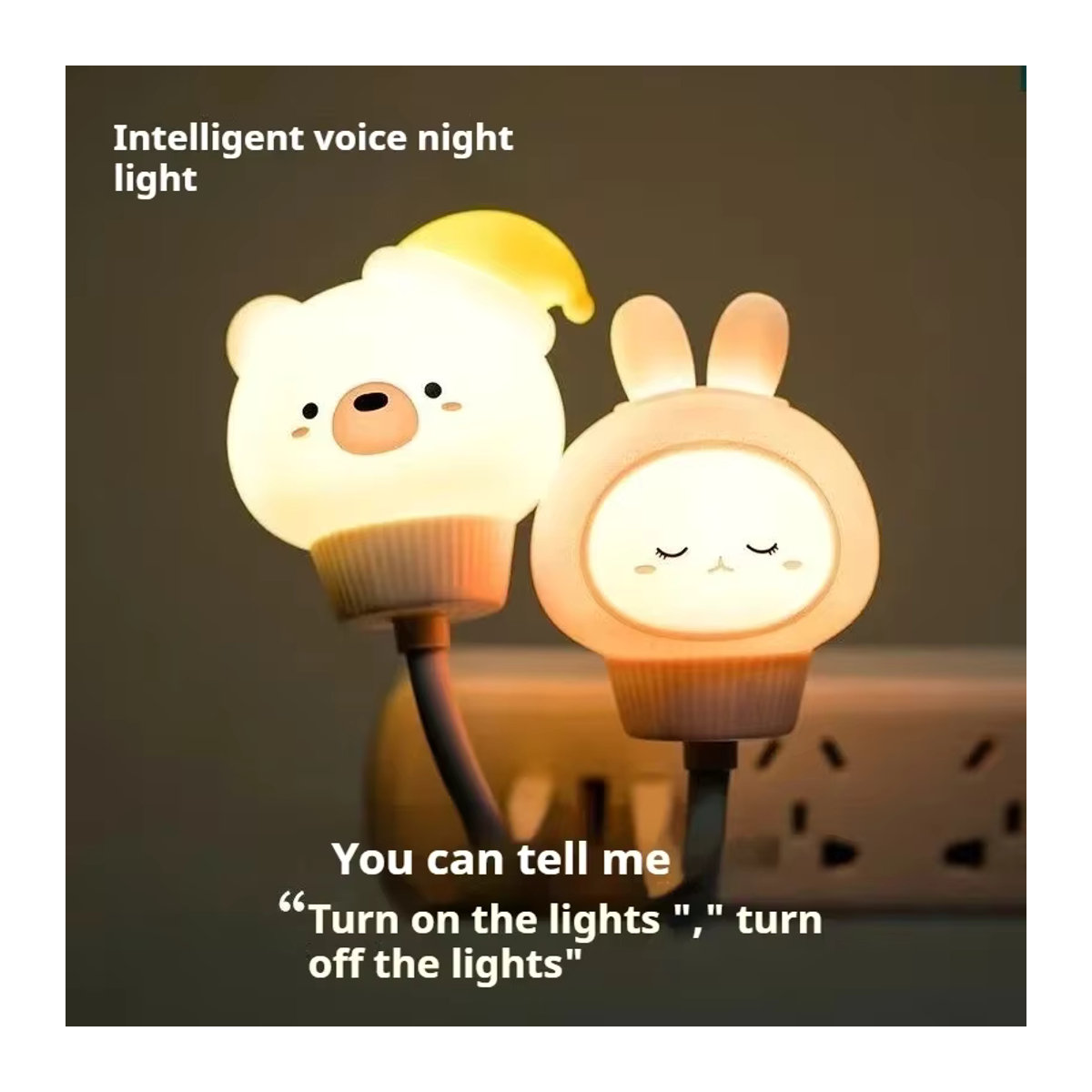Feimefeiyou USB LED Nachtlicht mit Sprachsteuerung in Form von Bär oder Kätzchen für Kinder und Babys, Weiß - Bild 1