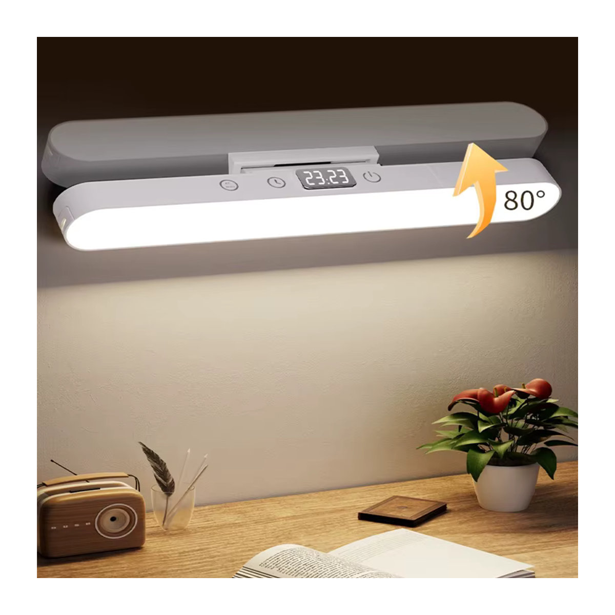 Feimefeiyou Wiederaufladbare LED Schreibtischlampe in Weiß, stufenlos dimmbares magnetisches USB-Nachtlicht im minimalistischen Design - Bild 2