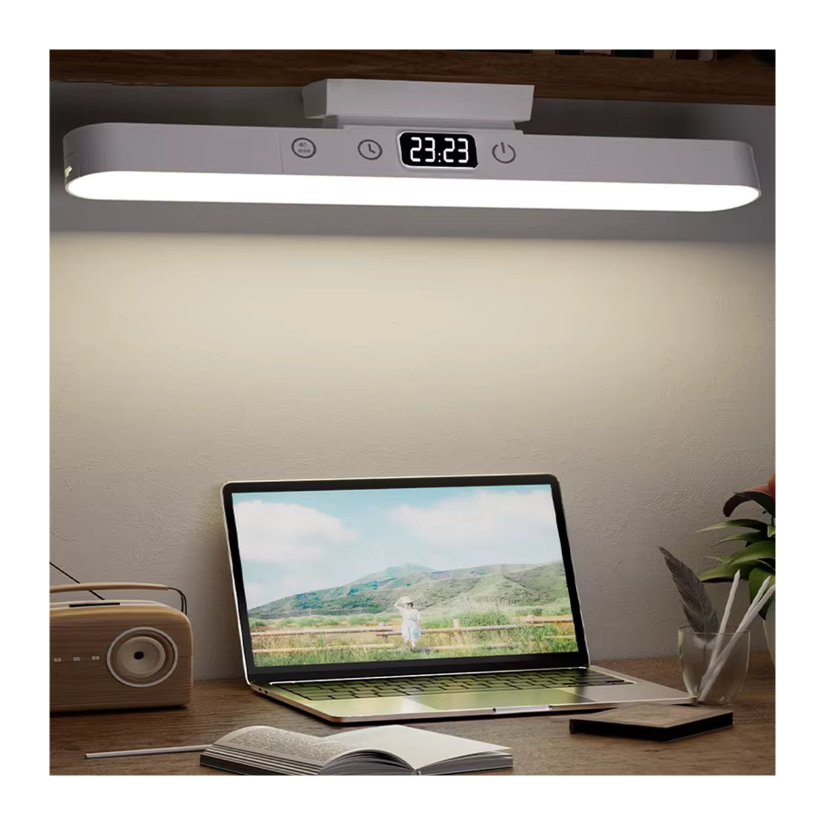 Feimefeiyou Wiederaufladbare LED Schreibtischlampe in Weiß, stufenlos dimmbares magnetisches USB-Nachtlicht im minimalistischen Design - Bild 3