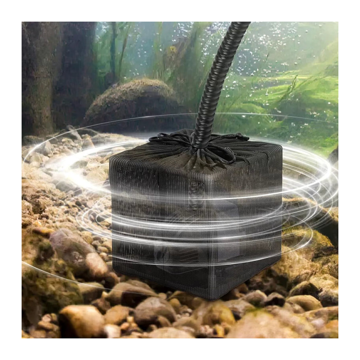 Feinmaschiger Teichpumpenbeutel als Netzfilterbeutel mit Kordelzug in Schwarz für Garten, Aquarium und Brunnen - Bild 2