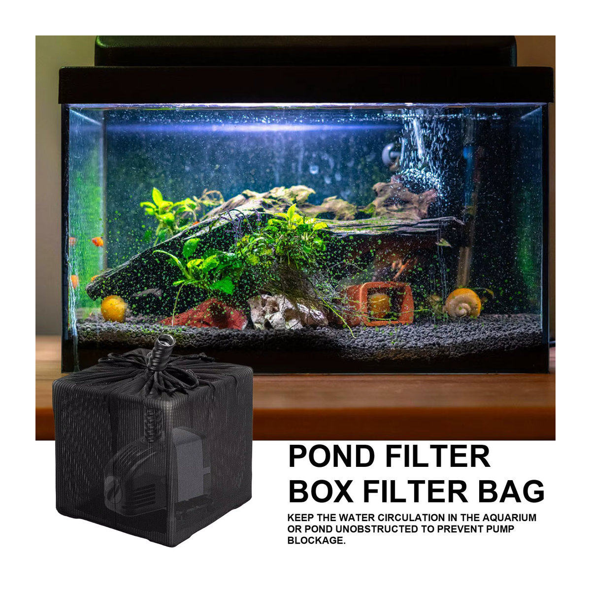Feinmaschiger Teichpumpenbeutel als Netzfilterbeutel mit Kordelzug in Schwarz für Garten, Aquarium und Brunnen - Bild 4