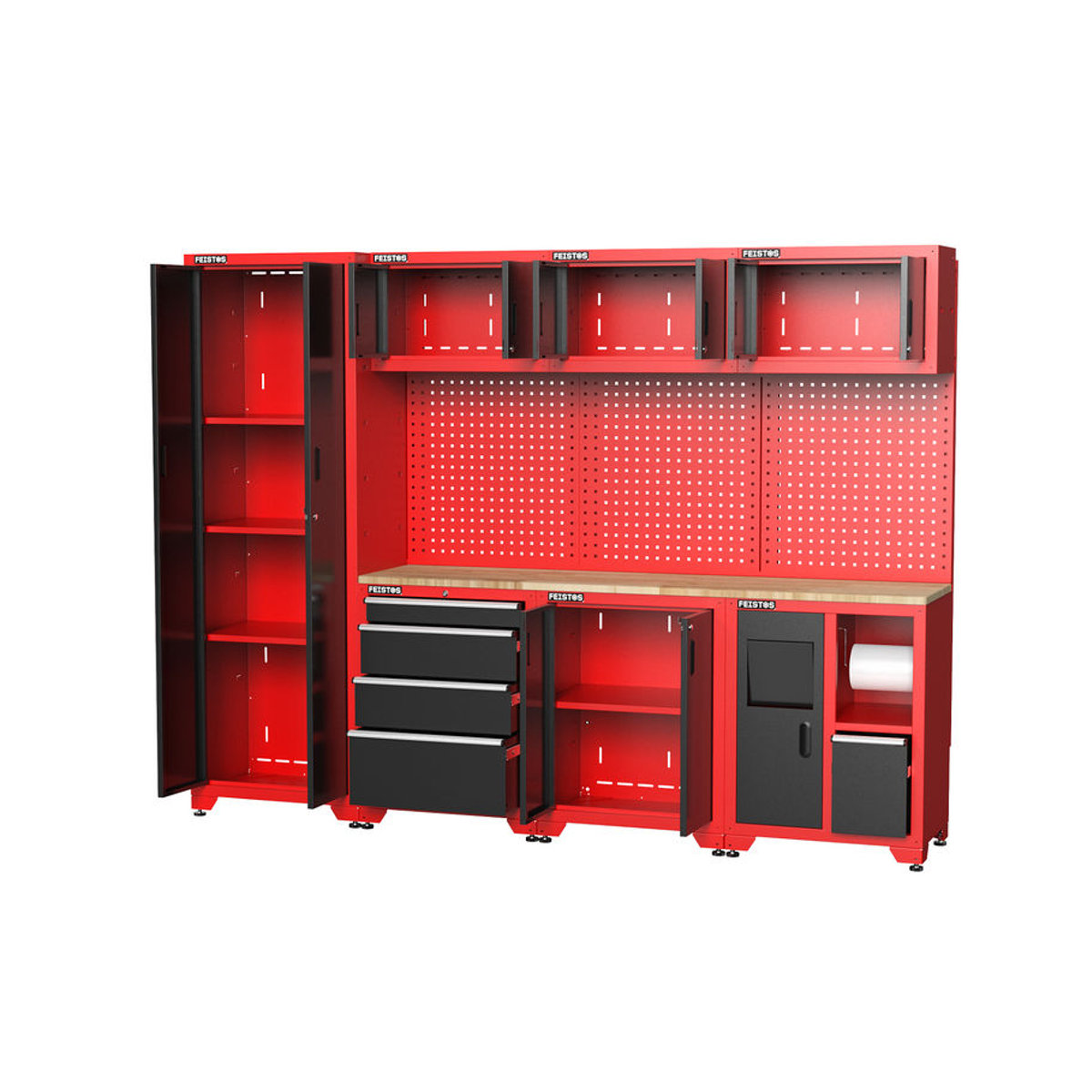Feistos Hochschrank Juno 3 in Schwarz/Rot aus Metall und Holz mit Drehtüren, H x B x T: 264 x 46 x 198 cm - Bild 1