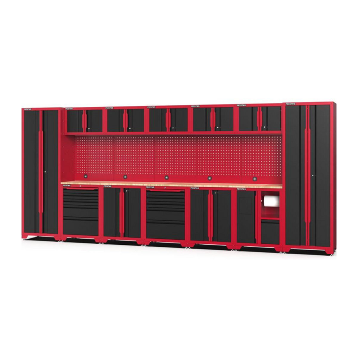 Feistos Werkstatteinrichtung Juno 12 Metall Werkzeugschrank mit 2 Hochschränken schwarz rot B/T/H: 462 x 46 x 198 cm - Bild 2