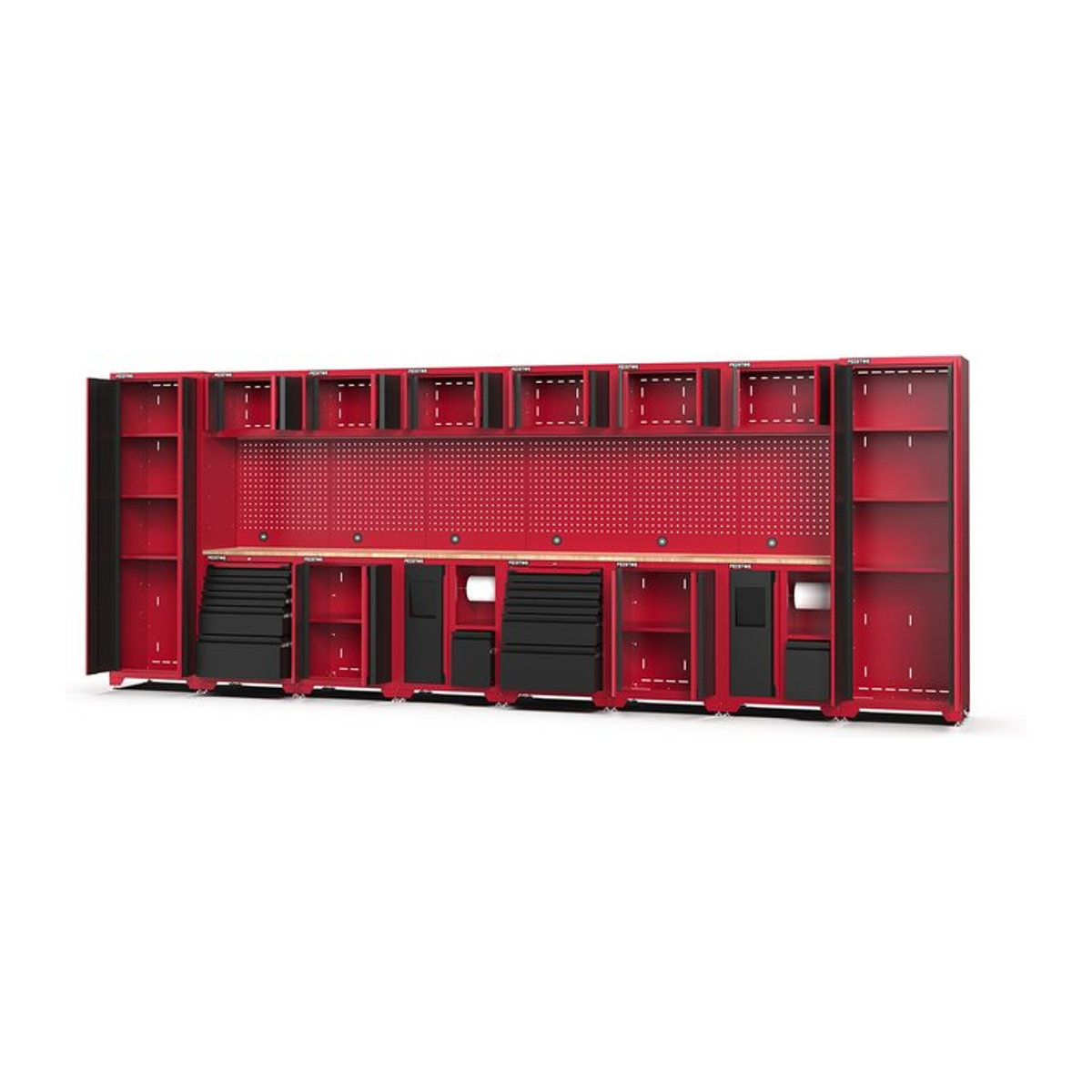 Feistos Werkstatteinrichtung Juno 13 Metall Werkstattschrank in Schwarz und Rot mit 2 Hochschränken, B/T/H: 528 x 46 x 198 cm - Bild 1