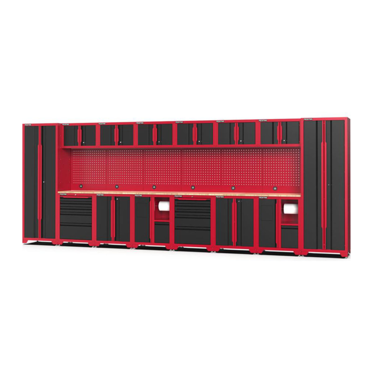 Feistos Werkstatteinrichtung Juno 13 Metall Werkstattschrank in Schwarz und Rot mit 2 Hochschränken, B/T/H: 528 x 46 x 198 cm - Bild 2