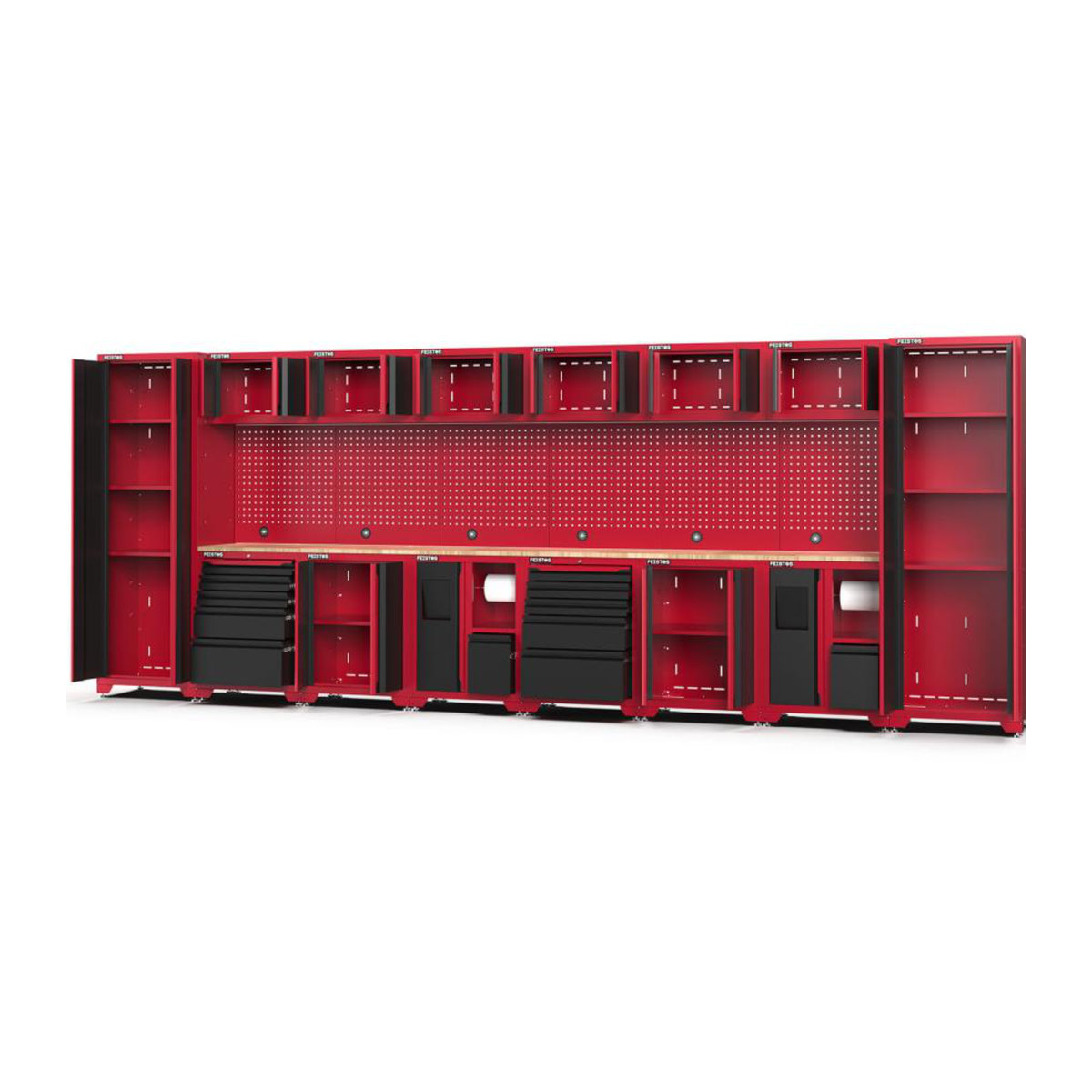 Feistos Werkstatteinrichtung Juno 13 Metall Werkstattschrank in Schwarz und Rot mit 2 Hochschränken, B/T/H: 528 x 46 x 198 cm - Bild 3